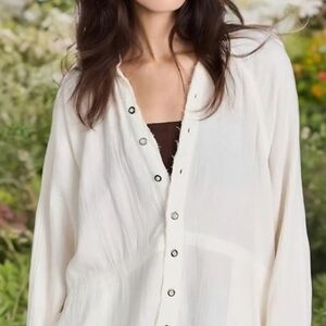 FP Movement by Free People Cream Snap-Front Peasant Blouse